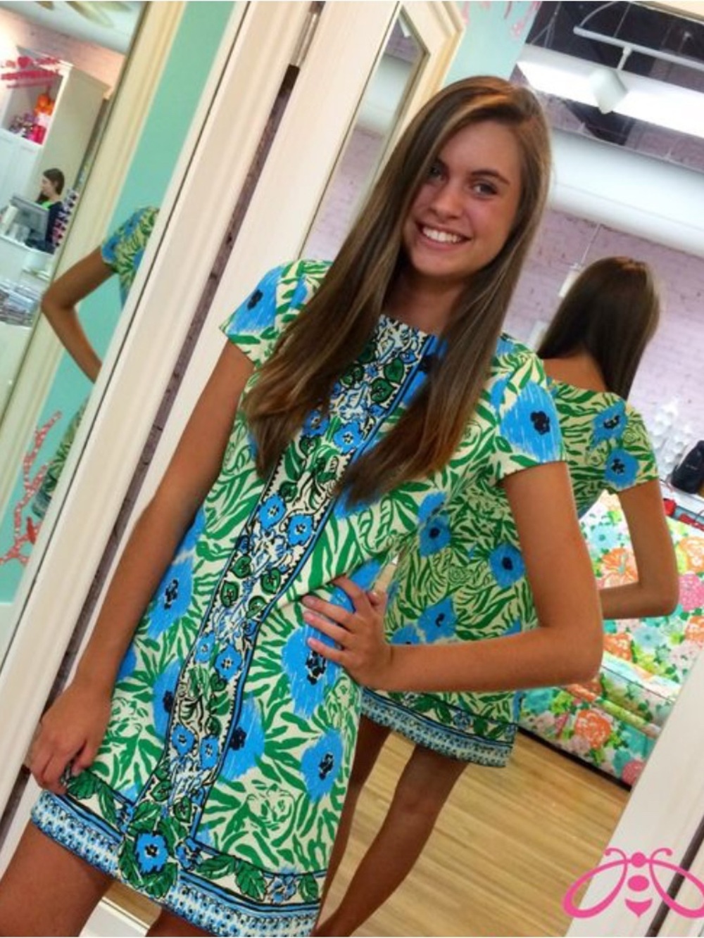 Lilly Pulitzer Blue & Green Floral Shift Mini Dress